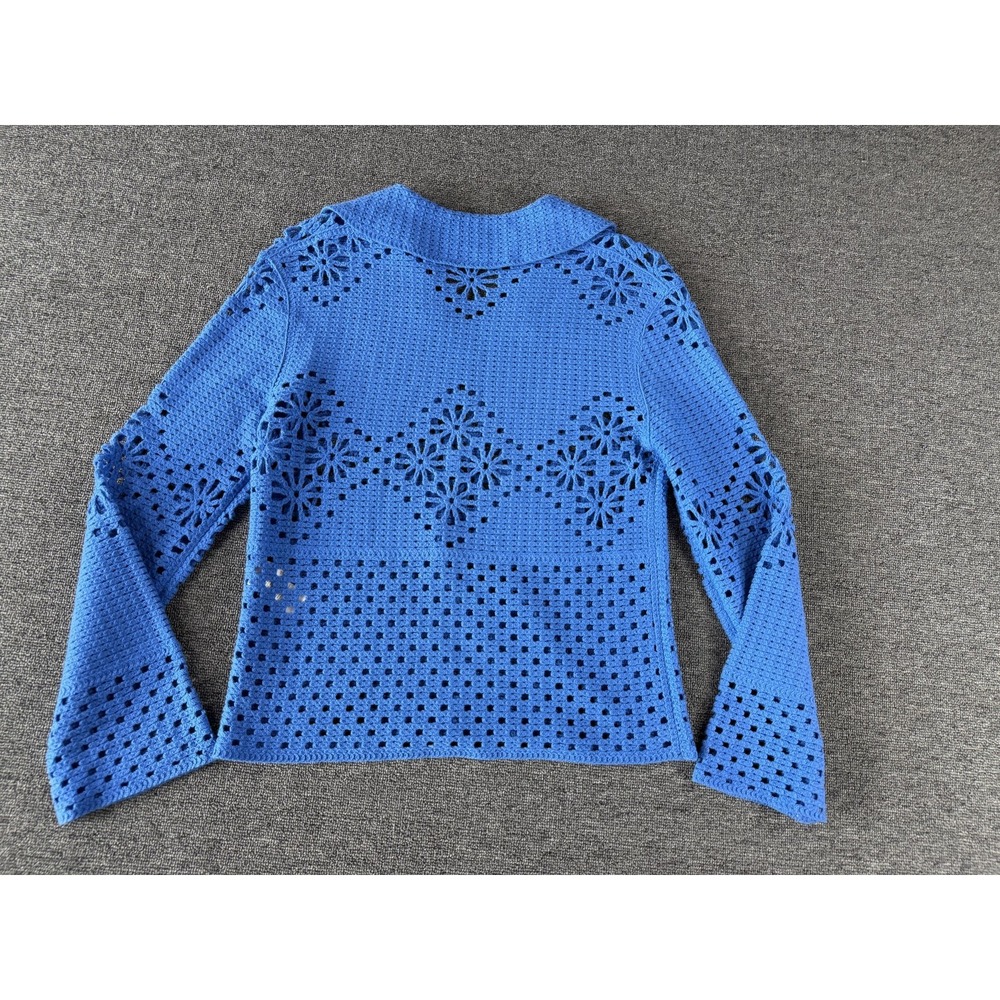 Rails Sweater Womens XS Blue Louiza Crochet Floral V Neck Bell Sleeve Open Knit - Picture 2 of 10